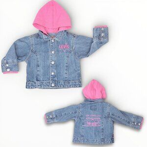 Vintage Levis Y2K Baby Girls Embroidered Pink Hoodie + Denim Jean Jacket 18m